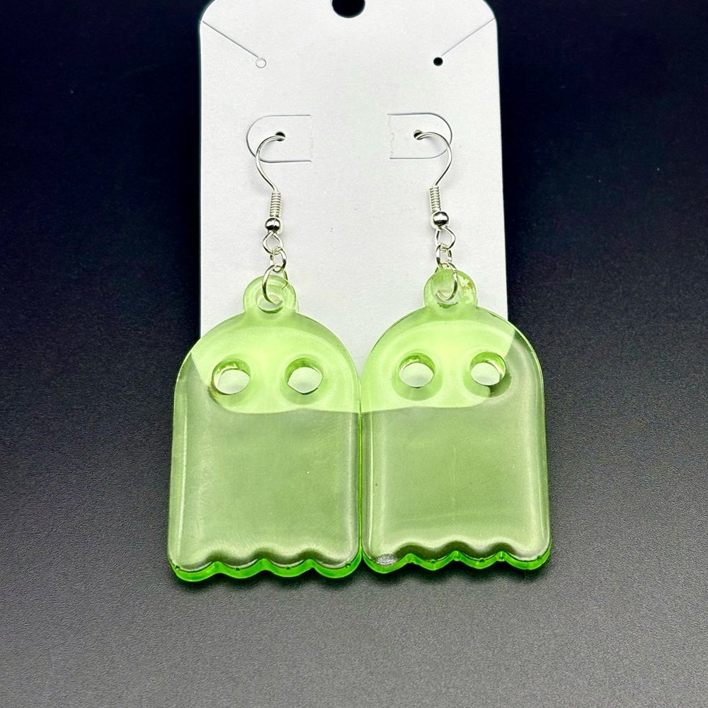 Green GHOST Earrings- HANDMADE